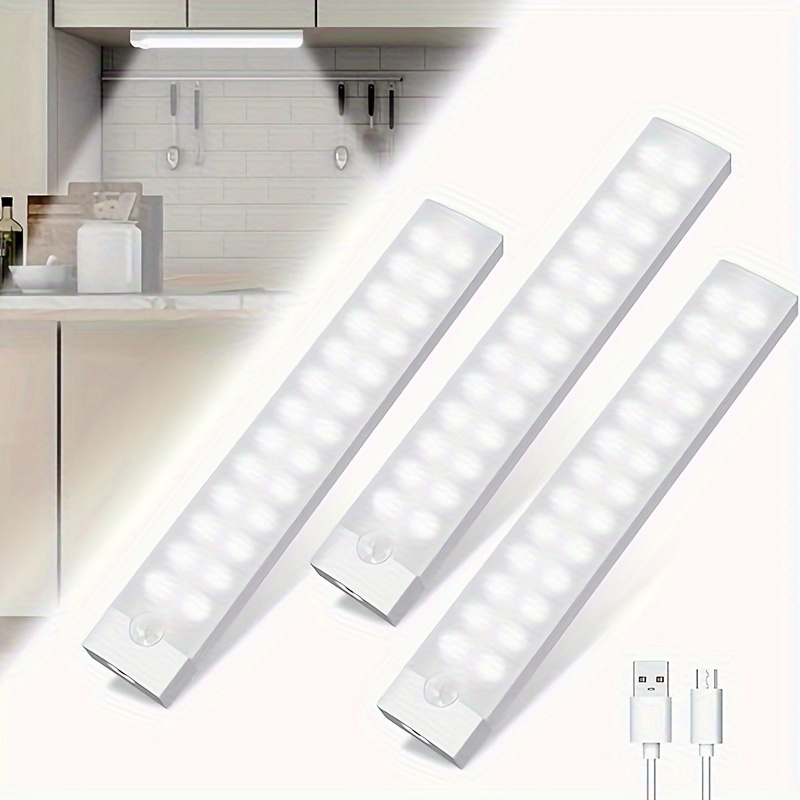 

1pc Led Motion Sensor Light, Dual Led Nightlight, Usb Rechargeable, White Light, Bedroom Decorative Lamp, For Stairway, Cabinet, Wardrobe, Wall, Bed, 11.8in Length