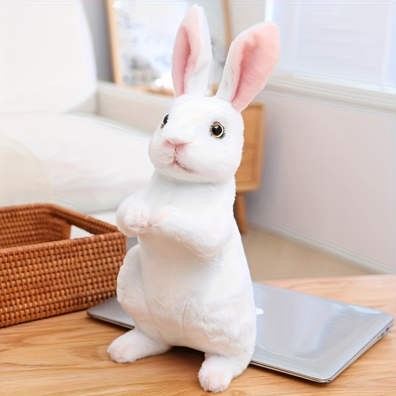 1pc rabbit plush toy white beige and black cute bunny plush animal birthday gift and easter decor soft fabric synthetic fiber material pp filling plush figures easter   gift graduation season gift