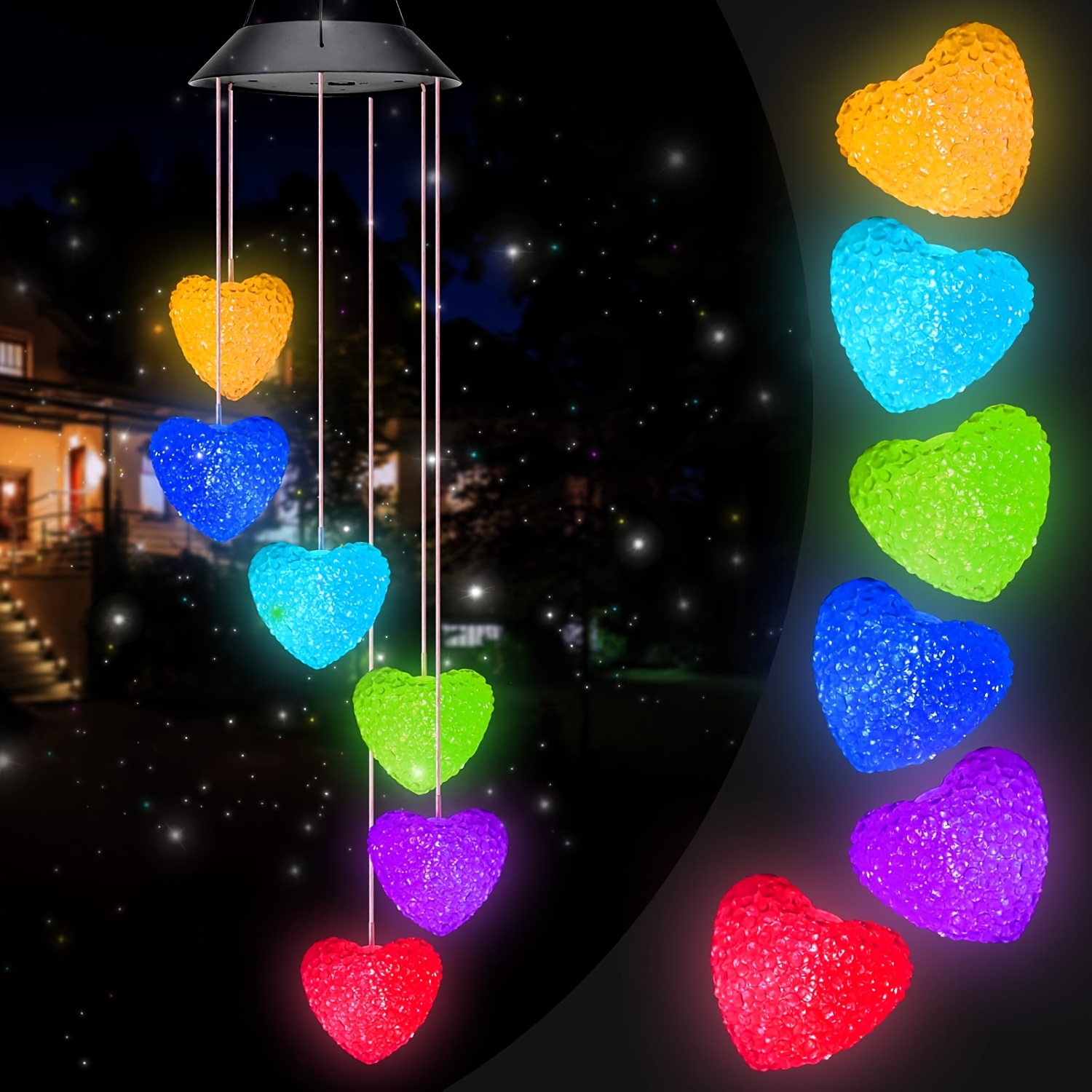 TEMU Solar Wind Chime Lights With , Ip44 Outdoor Night Light, Auto-glow Hanging Backyard-garden Decor, Gift- Present For Women (for Patio, Porch,