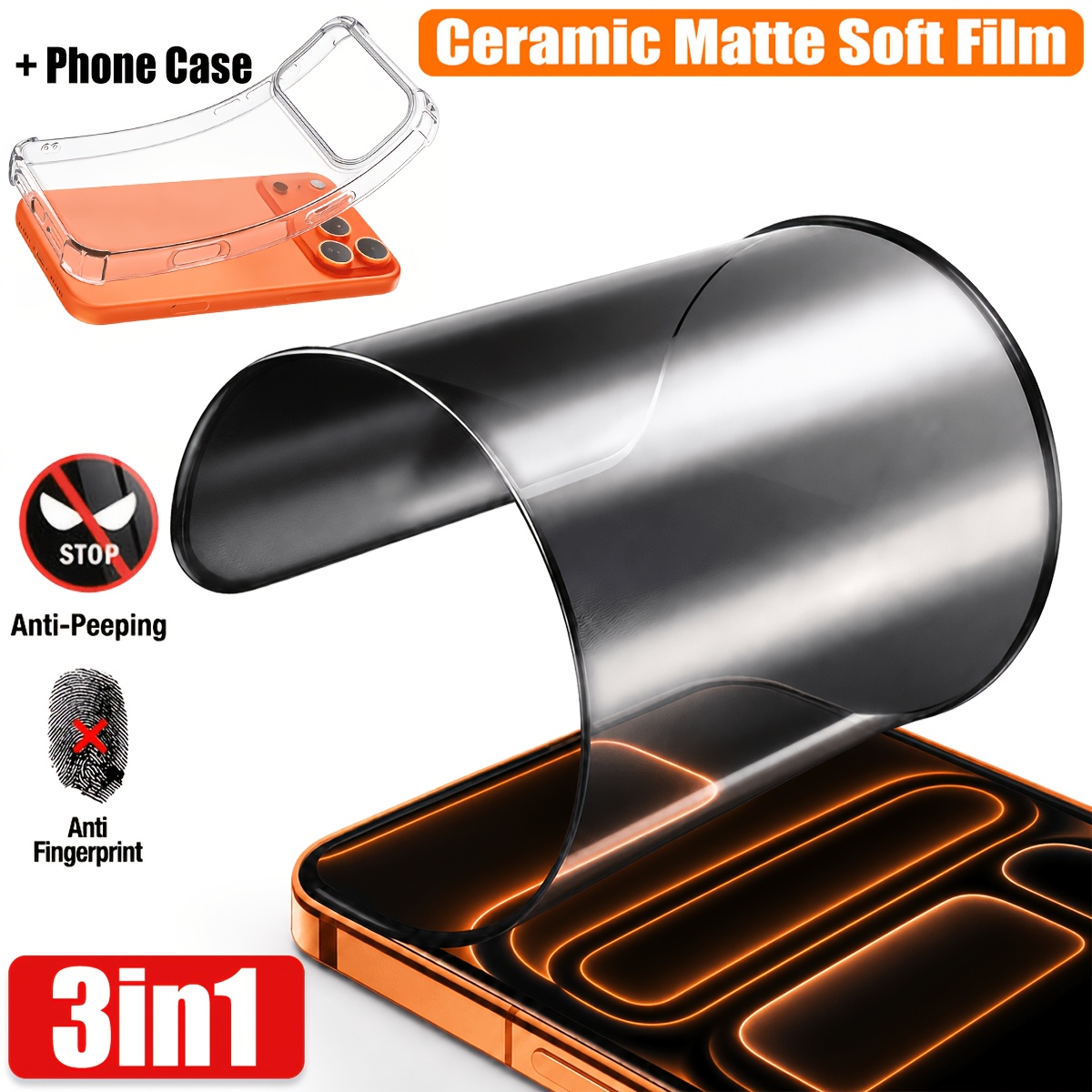 TEMU Ensemble de 3 pièces - 2*Protecteur de confidentialité mat + 1*Coque simple transparente en TPU pour 18 Pro Max/18 Pro/17 Pro Max/17