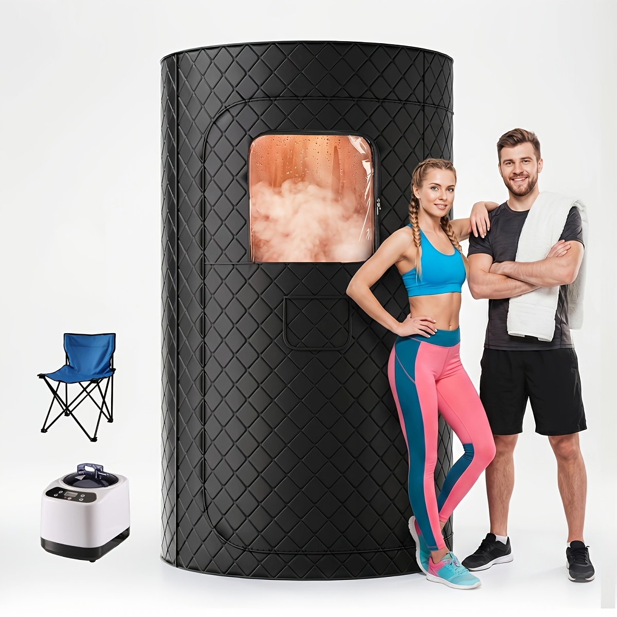 TEMU Portable For Home, Personal Sauna With 10 Min Fast Heating & Of Heat, Warm Sauna Tent With 3l/1200w Steamer, Folding Chair, Remote Control For Body Relaxation