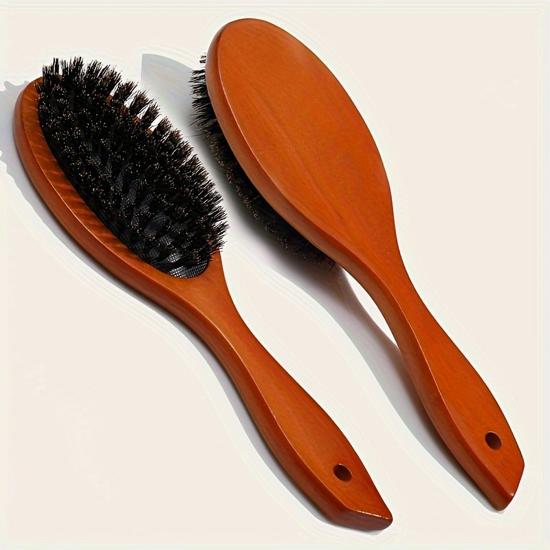 

Brosse à cheveux en poils de crinière naturelle - Coussin doux et doux, brosse à cheveux double usage humide et sèche avec manche en bois de lotus pour cheveux normaux, peigne de finition, 1 paquet