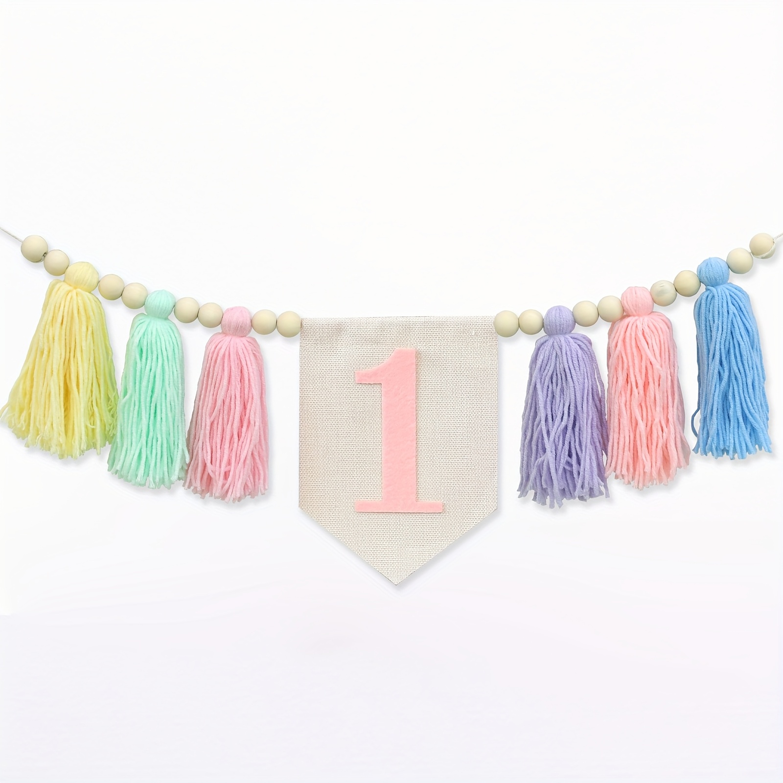 1pc Handmade Macaron Wool Tassel Garland Banner - For Birthday Party Decorations, High Chair Decorations, Room Decorations, Wall Decorations
