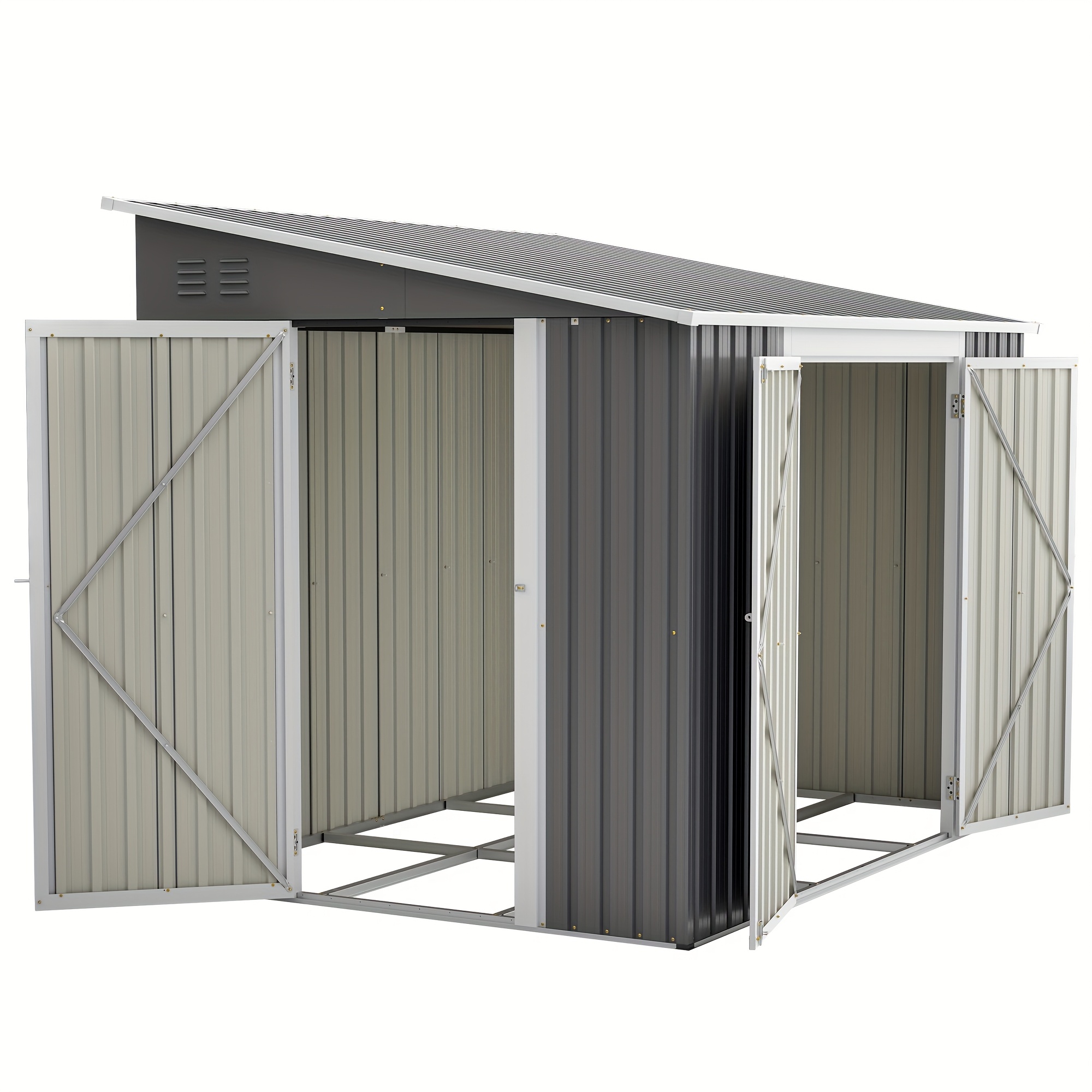 TEMU 8'x 6' Metal Outdoor Storage Shed, Wall Mounted Storage Shed, Garden Tool Storage Room With Lockable Door And For Backyard, Yard, Lawn, Gray