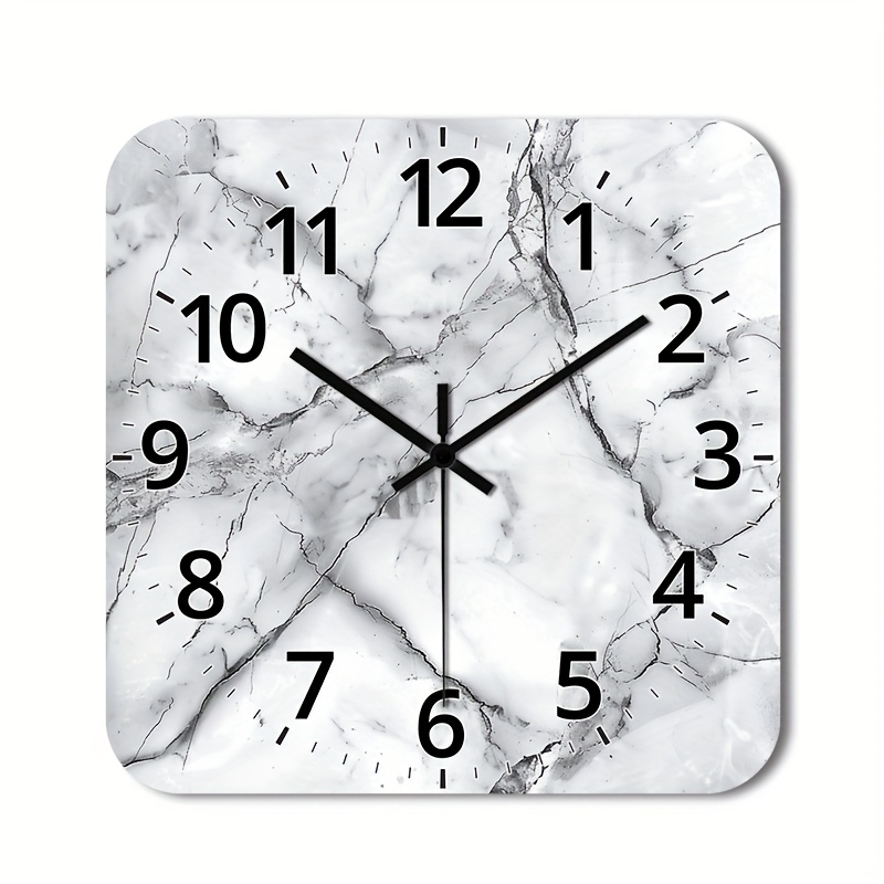 TEMU 1pc Modern Minimalist Marble-finish Large Square Wooden Wall Clock - Non-ticking , Hd Glossy Lamination Face, Battery-free (for ) - Elegant For