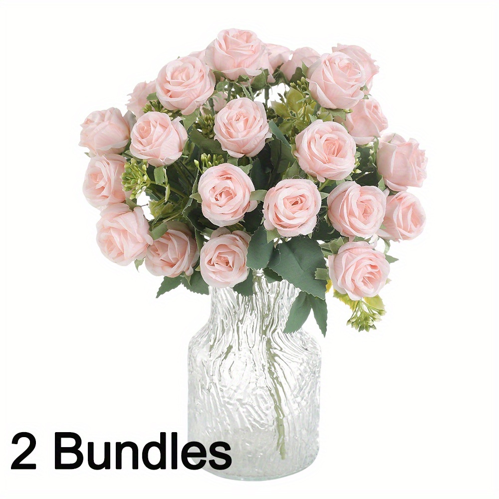 TEMU 2 Bunches 10-heads Valentines Artificial Rose Bouquet Silk Roses Flowers Bunches Bulk Fake Roses For Wedding Office Garden Parties Decoration