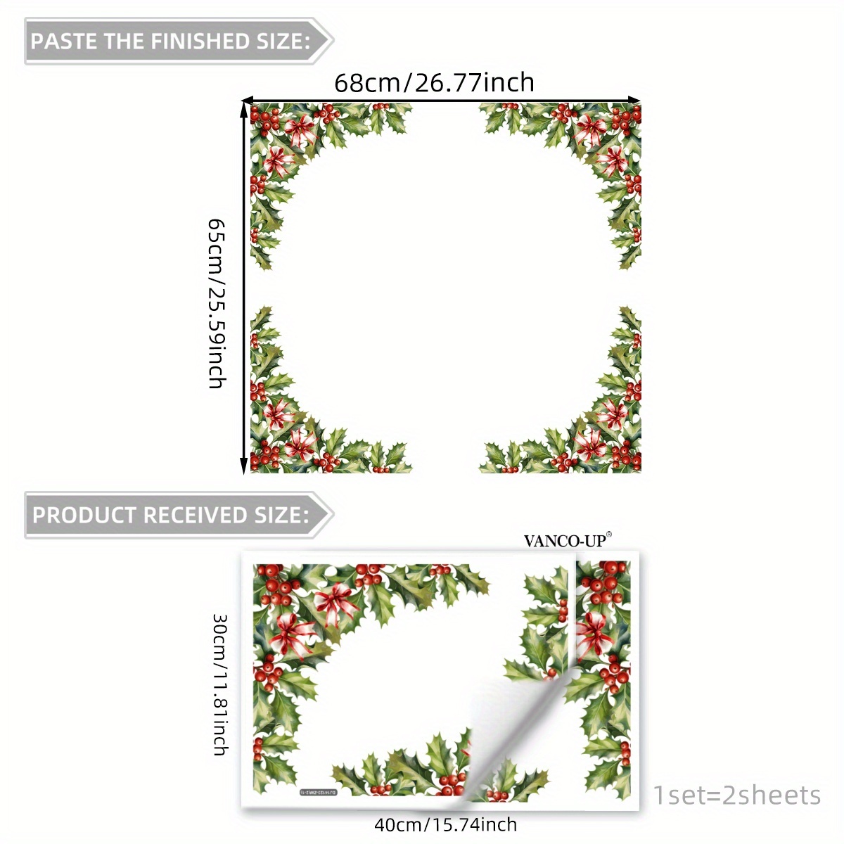 Image of A Set Of 2pcs, 30*40cm Each, Static Cling Christmas Fruit Leaf Holiday Decoration Stickers For Living Room And Bedroom Windows, Dj14123-zw