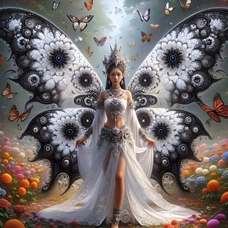 

Diamond Painting Kit: 30x30cm Diy 5d Diamond Art - Butterfly Fairy, Round Diamonds, Canvas, Home Office Wall Decor