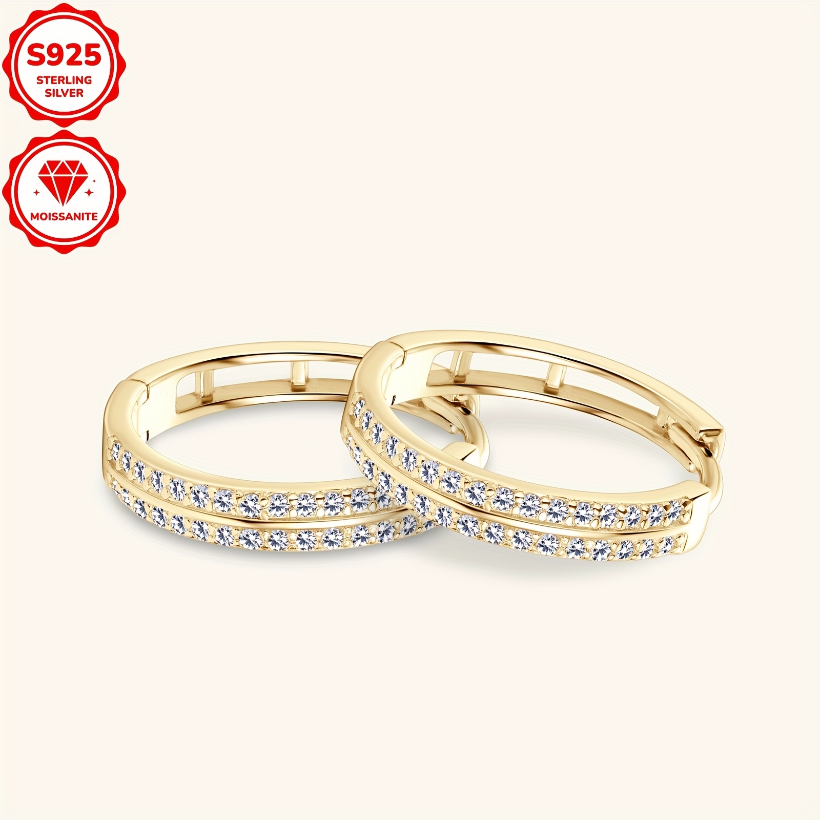 1 pair elegant 14k golden plated hoop earrings 925 sterling silver synthetic moissanite april birthstone daily wedding accessory christmas holiday jewelry 15mm inner diameter details 13