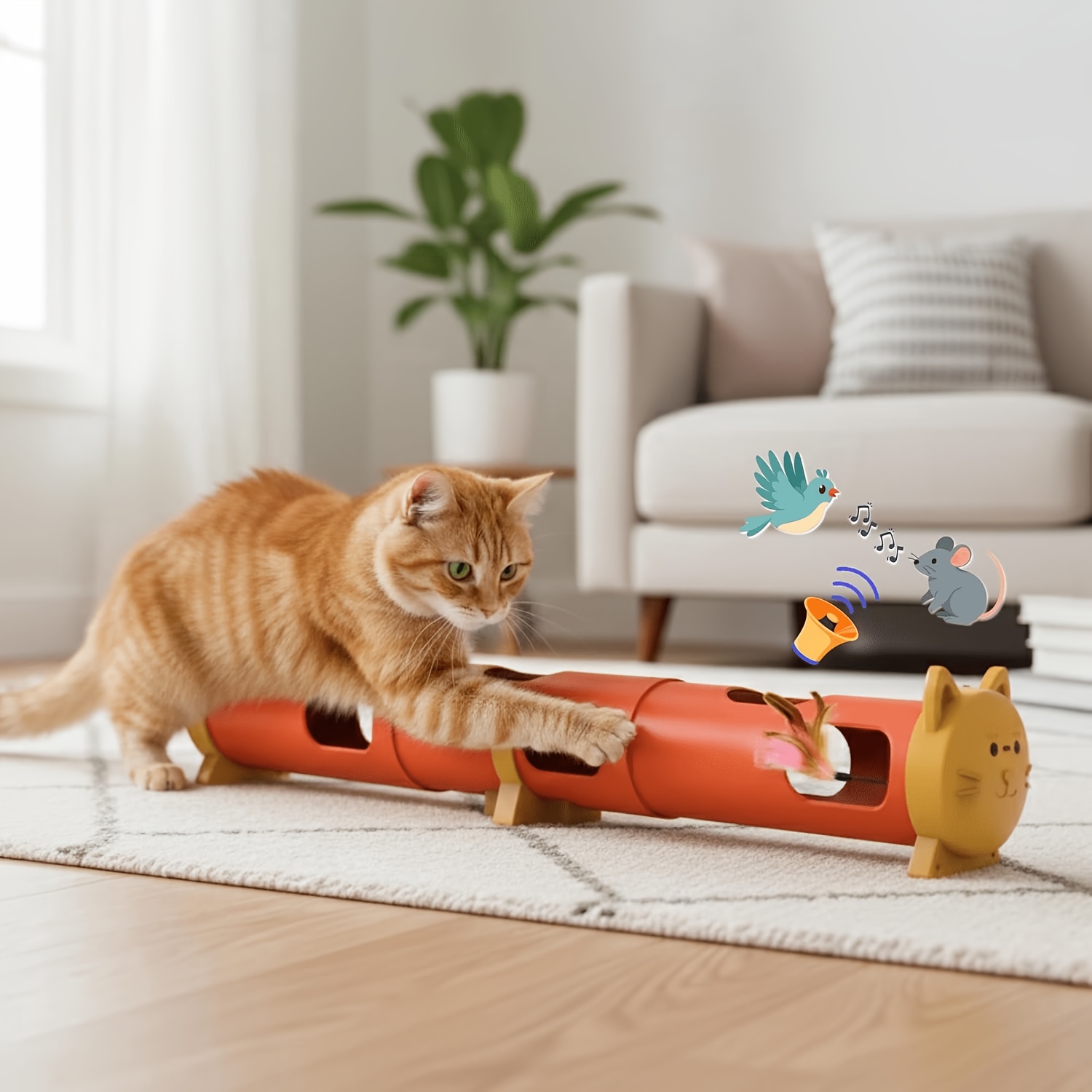 TEMU Electric Feather Toys, Cat Tunnel Tube Toy, Interactive Cat Toy For Indoor Cats, Usb Rechargeable Self-play Enrichment Toy For Bored Cats