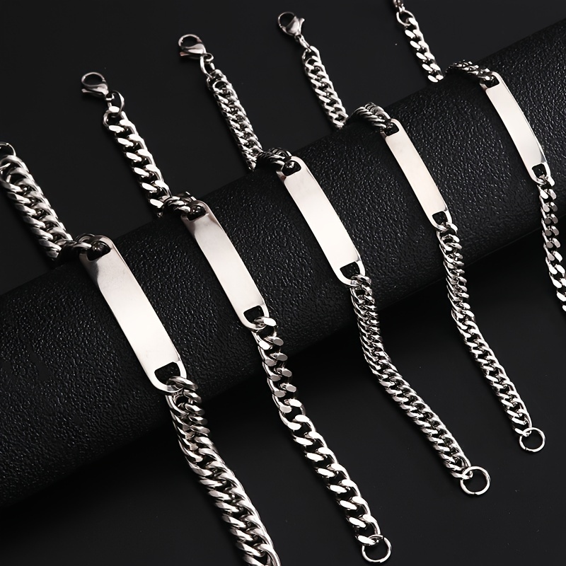 

5pcs Stainless Steel Id Bracelets For Men, Glamorous Polished Chain Bracelets, Father's Day Gift, Wrist Jewelry For Women & Men
