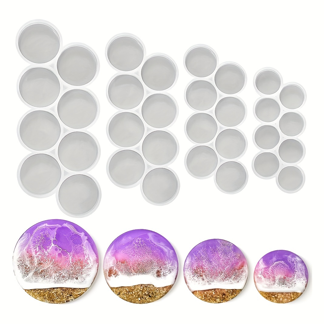 

4pcs Silicone Resin Molds 32-cavity Set Of 2in, 1.75in, 1.5in, 1.25in Grip Mold, , Earrings Mold, Round Keychain Silicone Mold For Resin