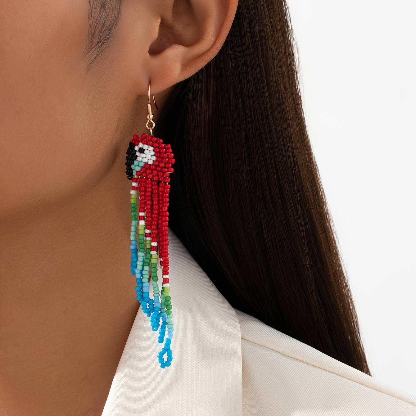 

Bohemian Style Beaded Parrot Earrings, Women' Tassel Dangle Earrings, Handcrafted Beaded Jewelry, For And Parties