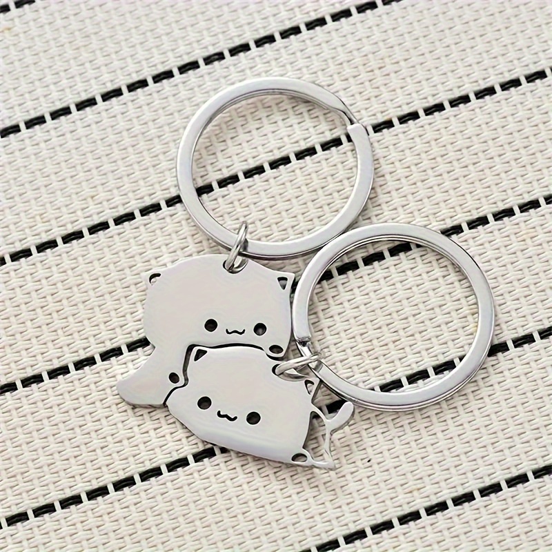 

Stainless Steel Kitten Couples Keychain Set, 2pcs Cartoon Cat Keyrings, Romantic Sequined Key Chains With Ring Buckle, Decorative Ladies Key Ring, Perfect Valentine's Day Gift For Couples