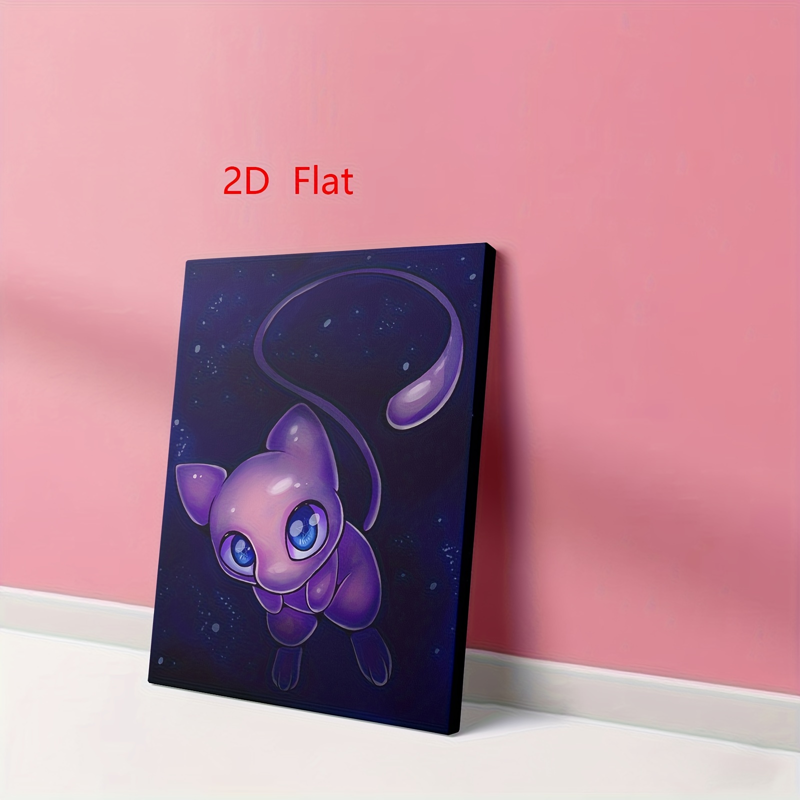 TEMU 1pc Framed 2d Flat Canvas Painting Cute Mew Space Scene, Bedrooms, Living Rooms, Room, Playrooms, And Game Rooms, 2d Flat
