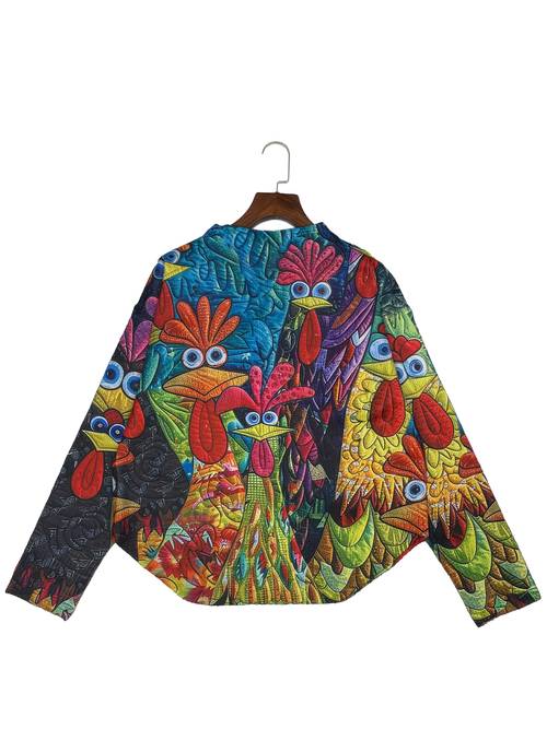 2d printed chicken pattern v neck style