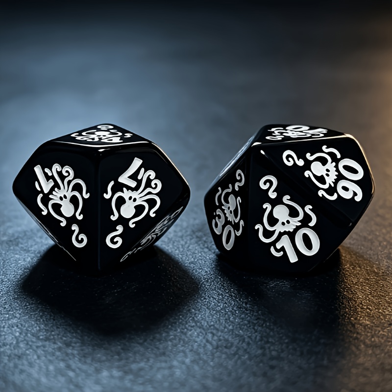Black Polyhedral Dice Set with Octopus Carved Pattern