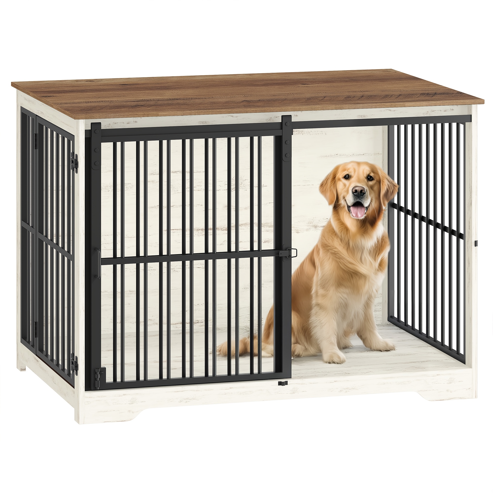 Image of Dog Crate Furniture, 110cm Dog Crate, , Modern Indoor Dog Crate, Suitable For Small/medium/large Dogs, Load Capacity 100kg, With Side Table, Reinforced Sliding Door, Dimensions: 65 × 110 × 81cm