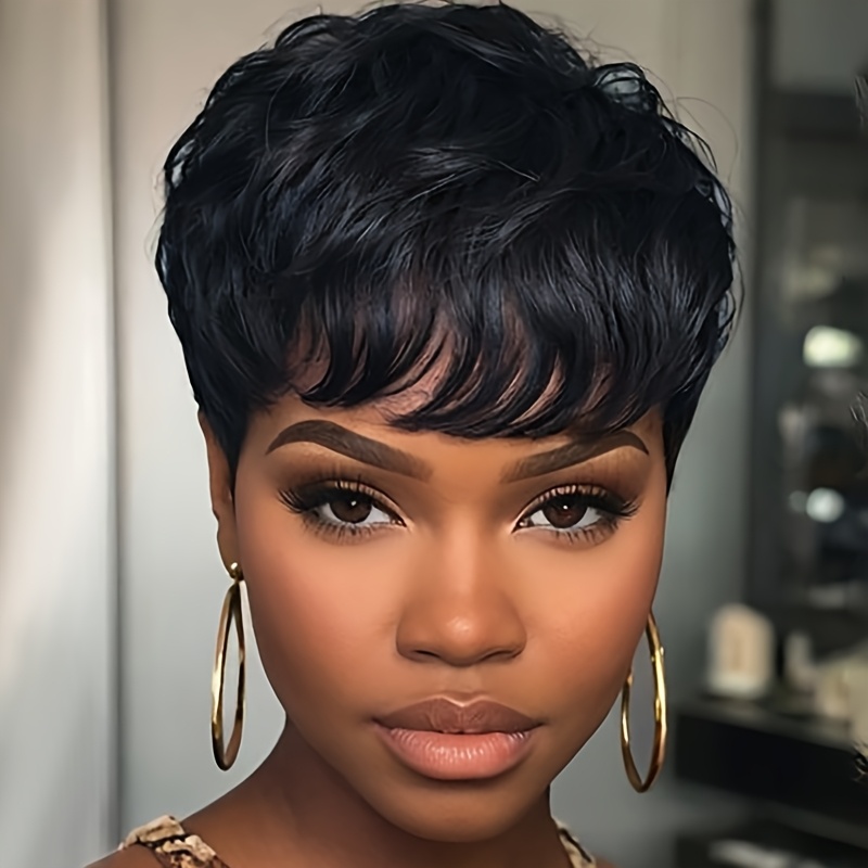 TEMU Short Wig With Bangs Body Wavy Hair Synthetic Wig For Women Nice Hair Short Black Hair Wigs For Women