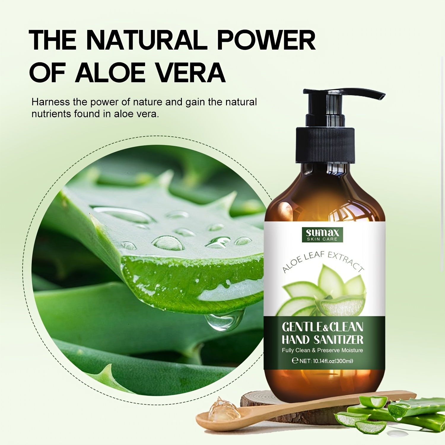 300ml Sukham Aloe Leaf Extract Gentle Hand with 70% Alcohol, Moisturizing Formula, Pump Dispenser, Fresh Scent for All Light Beige Types