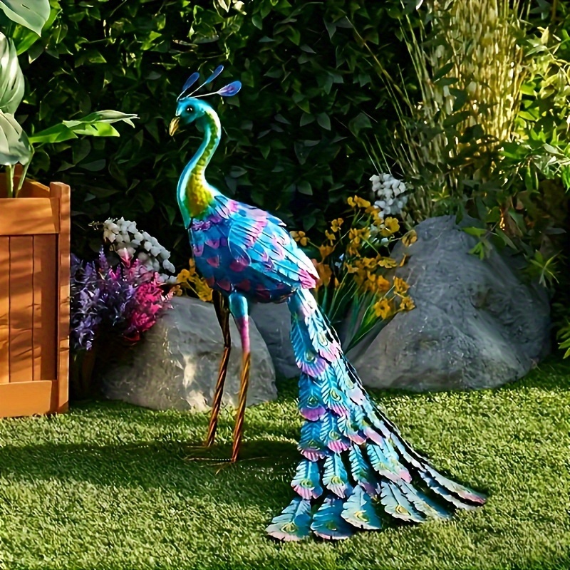 

1pc, Metallic Peacock Statue Standing Outdoor Indoor Bird Yard Art Porch Decoration