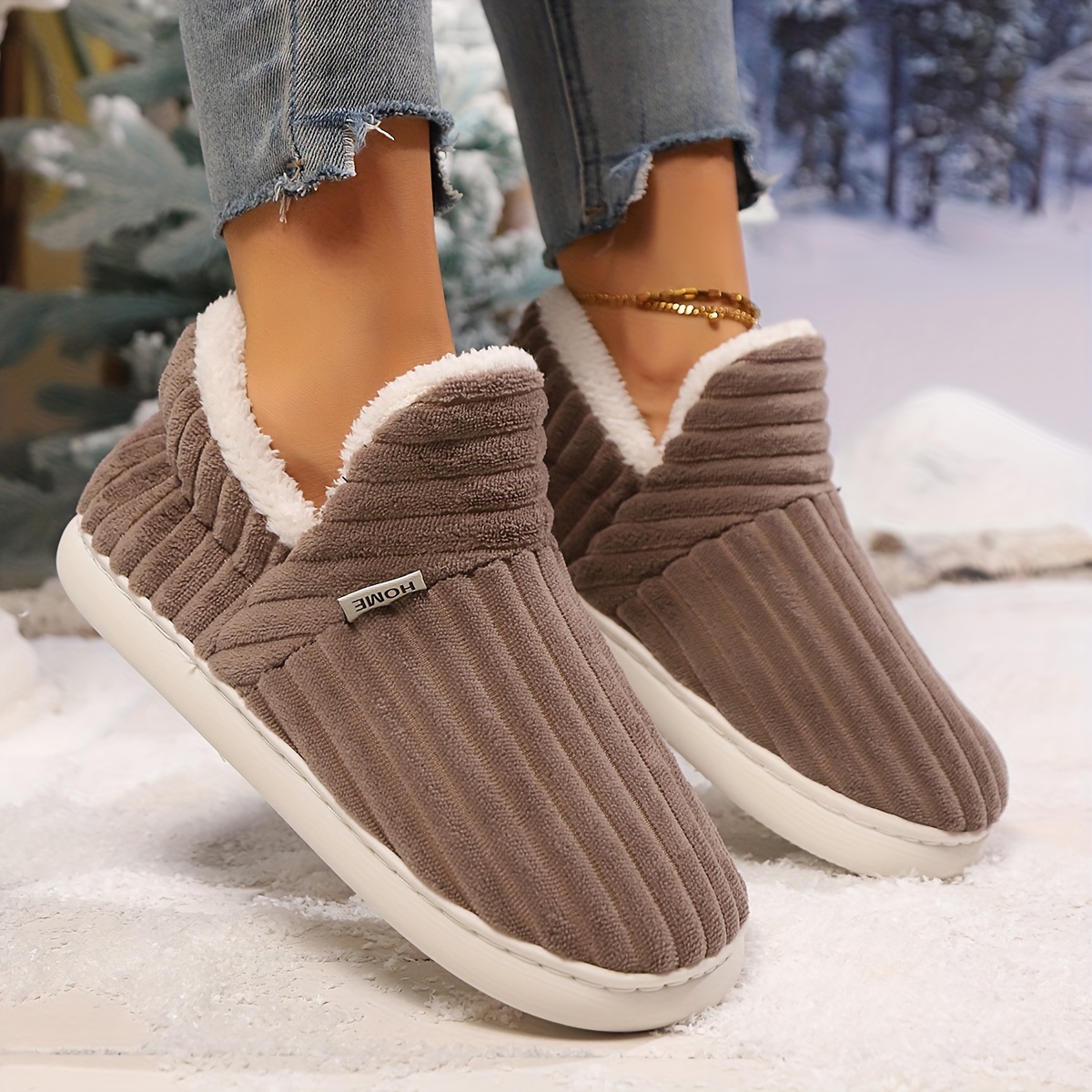 TEMU Men's Casual Comfortable Plus Fleece Slippers, Non-slip Warm Cozy Slip On Shoes For Autumn And Winter