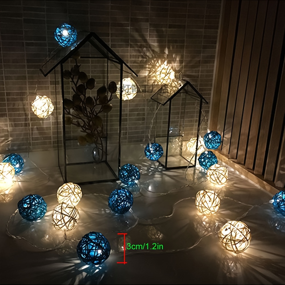 

Handcrafted Rattan Ball Led String Lights, 2m Battery Operated, , Ideal For Christmas, , Thanksgiving, New Year, Seasonal - Push Button Control, Indoor Decorative Lighting