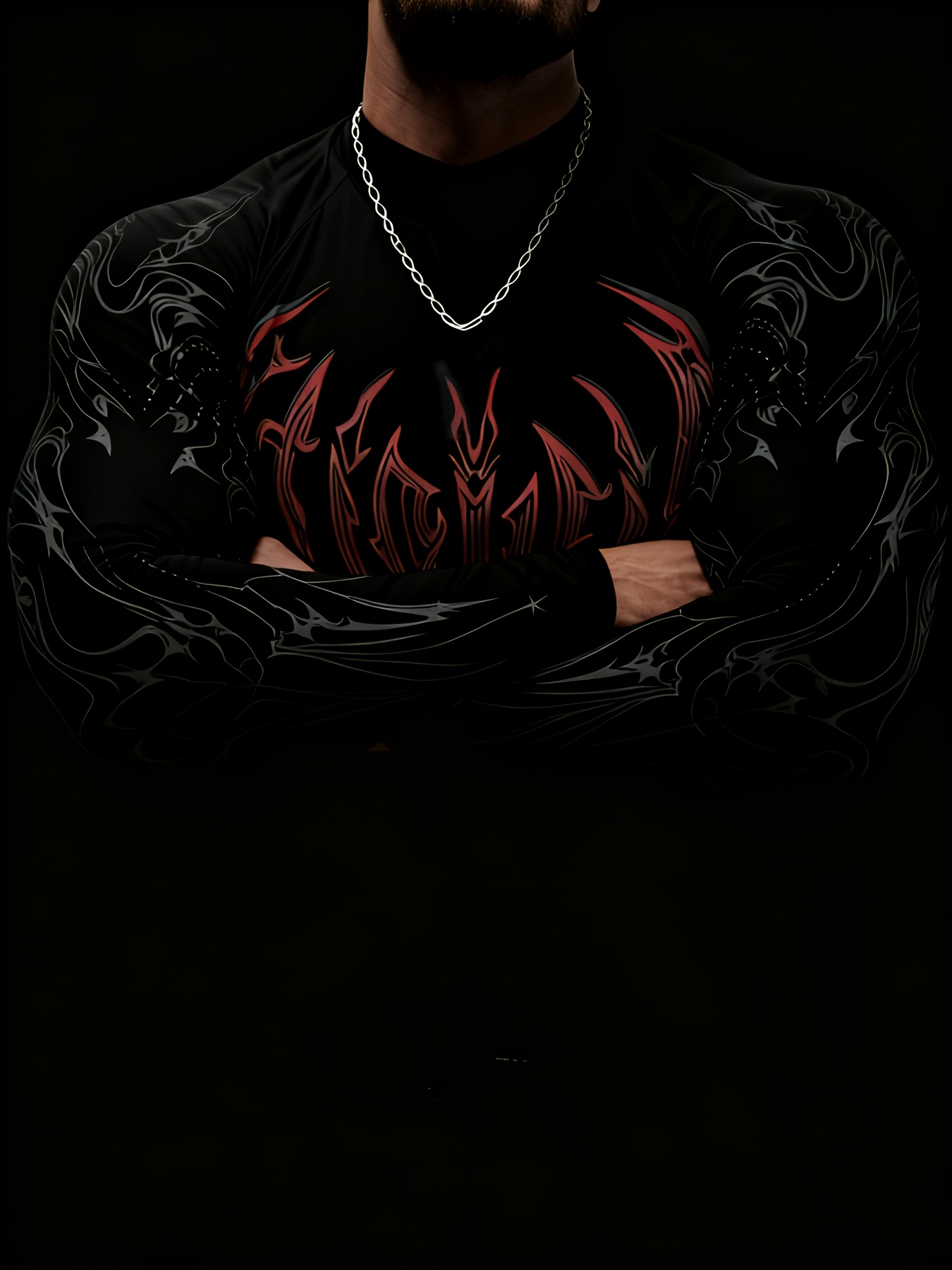 mens high neck   fit compression long sleeve shirt with geometric   design suitable for   fitness and casual   gray color block Product details 14