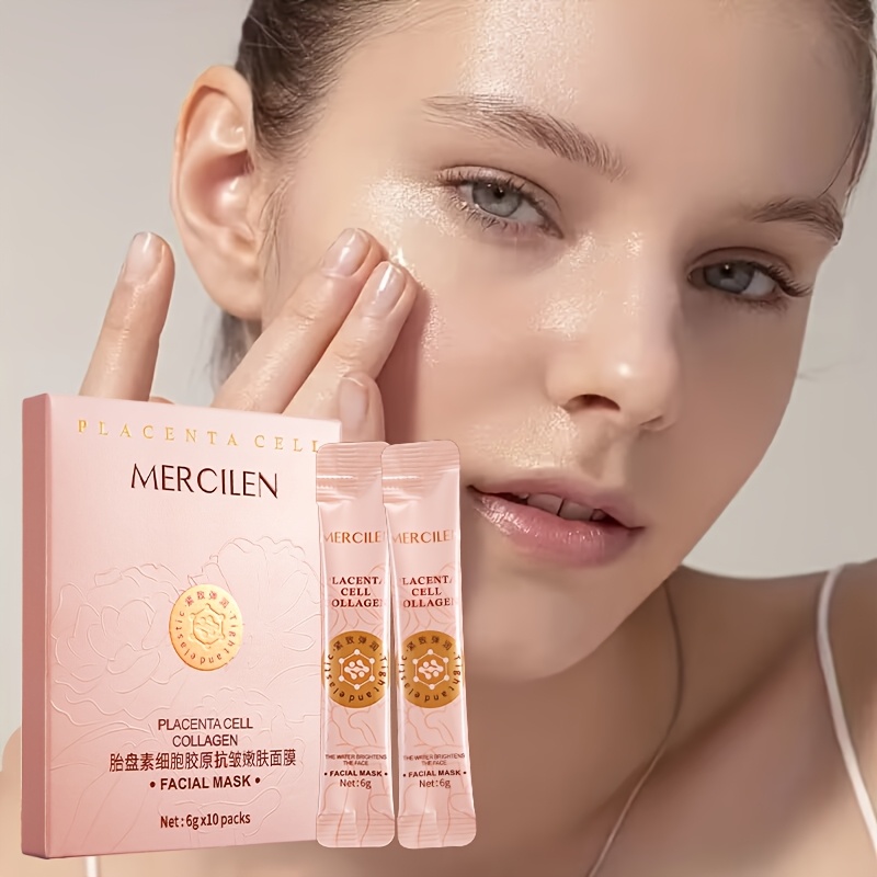 Mască de hidratare pentru somn cu colagen din celule de placentă 6g*10 buc, conținând acid hialuronic, colagen, scualan vegetal, hidratantă pentru pielea feței, machiaj, aspect mai tânăr al pielii, potrivită pentru toate tipurile de piele, esențială pentru călătorii