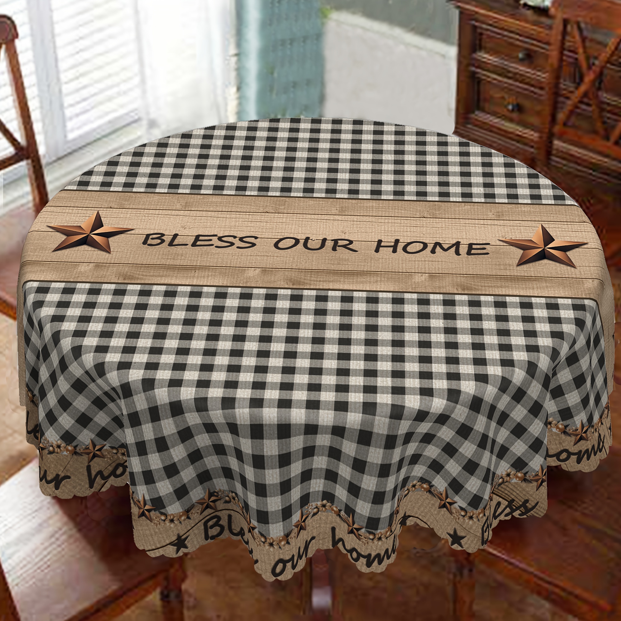 

1pc, Tablecloth, Farmhouse Style Vintage Country Decorative Dining Cloth, Rectangular&round Table Cover, Polyester, Indoor/outdoor, Stain & Water Resistant, Wrinkle-free,