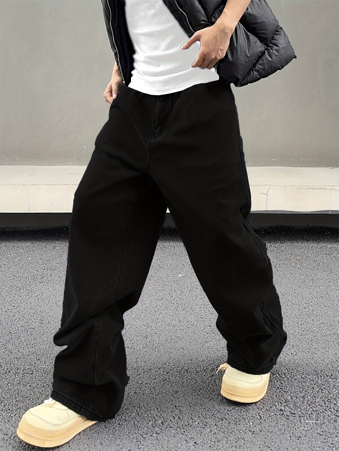 Pantalones Clásicos Diseño Sólido Pliegues Pantalones Frente - Temu