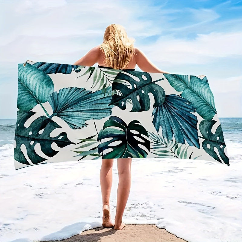 

1pc Green Leaf Pattern Oversized Beach Towel, Light And Super Absorbent Towel