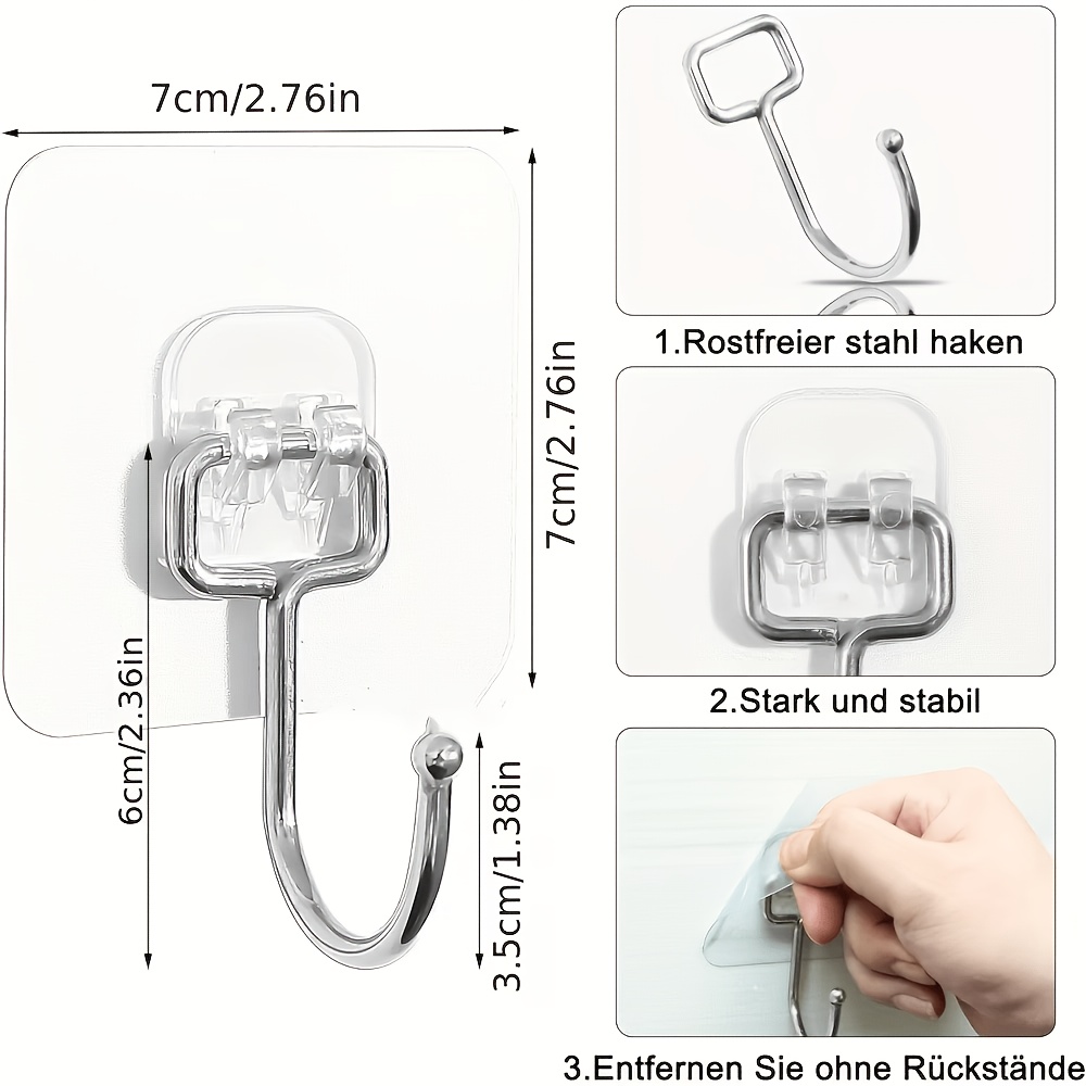 TEMU Lot de 12 grands crochets adhésifs, crochets muraux robustes adaptés aux de bain, cuisines et environnements extérieurs. Dotés d'une