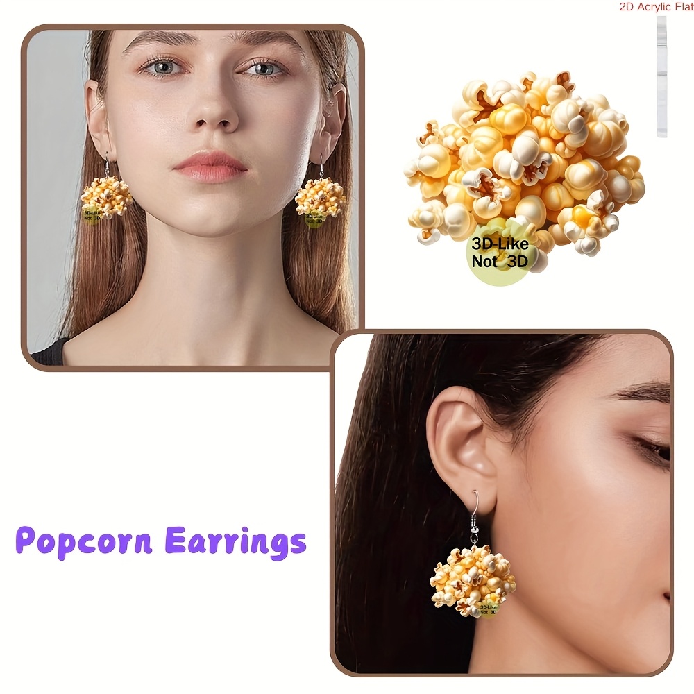 TEMU 2d Flat, [2d Flat] 1 Pair Cute Popcorn Earrings, Novelty Jewelry Gift For And Women, Ideal For New Year, Birthday, Parties And Daily Wear, 2d