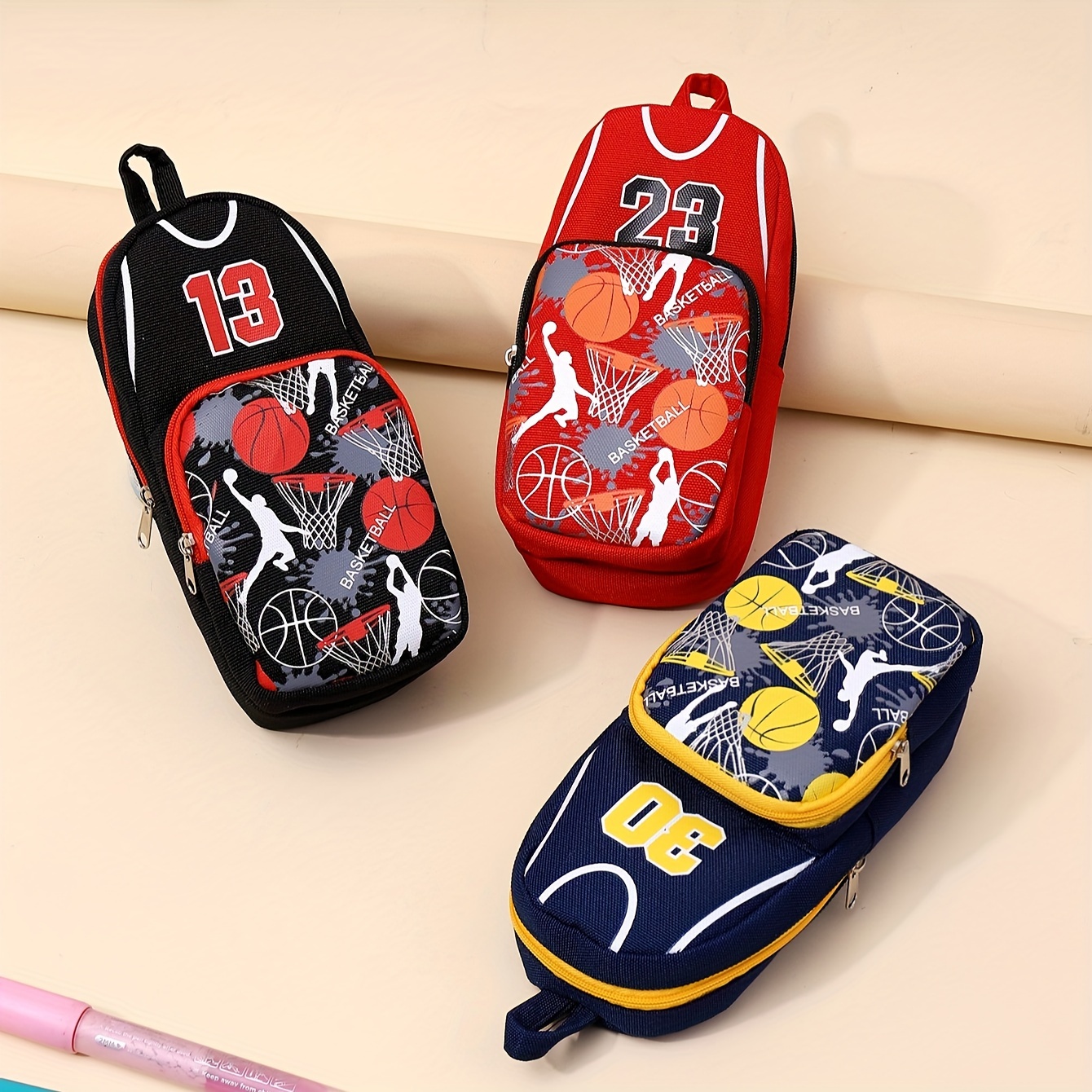 

Basketball Jersey Number Print Pencil Case, Oxford Cloth Double Layer Large Capacity Stationery Organizer Bag - 1 Pack