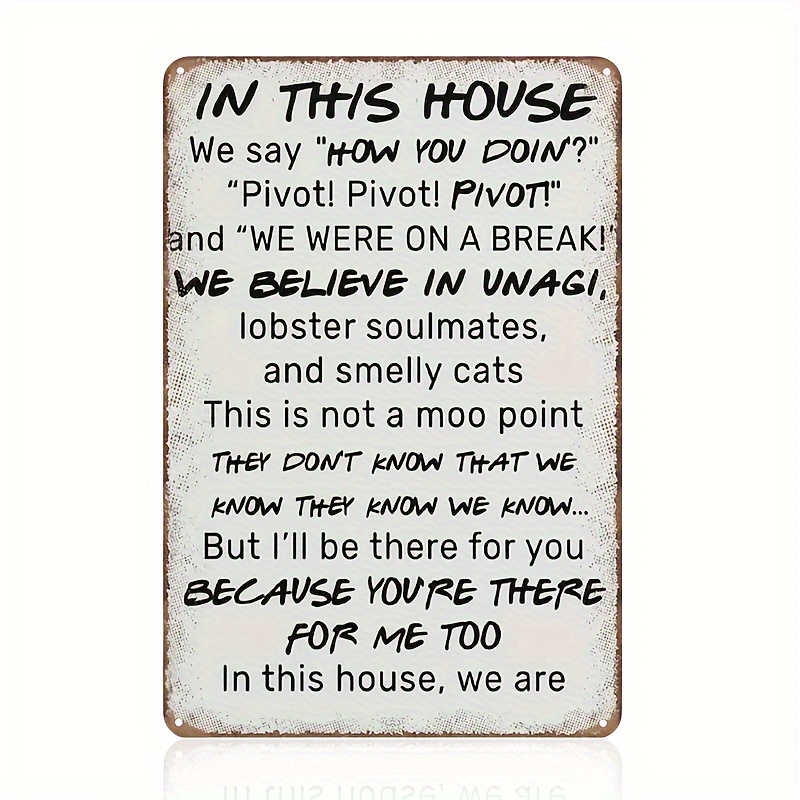 

In This House We Are Friends Tin Signs - 8x12 Inches Art Deco Iron Wall Hanging Decorative Plaque - Waterproof, Weather Resistant, Friends Quotes Poster For Multipurpose Use - No Electricity Needed