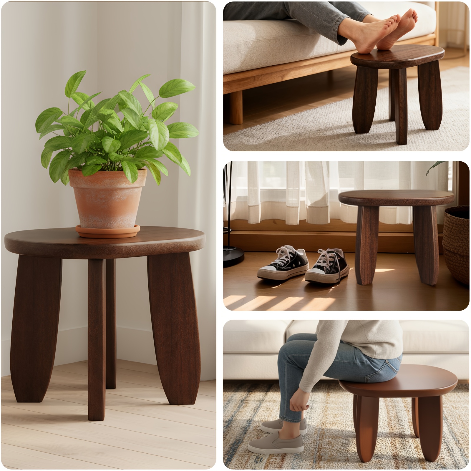 9 8 inch small shoe changing stool solid wood step stool non slip   no assembly footstool 300 lbs weight capacity kitchen step stool Product details 0