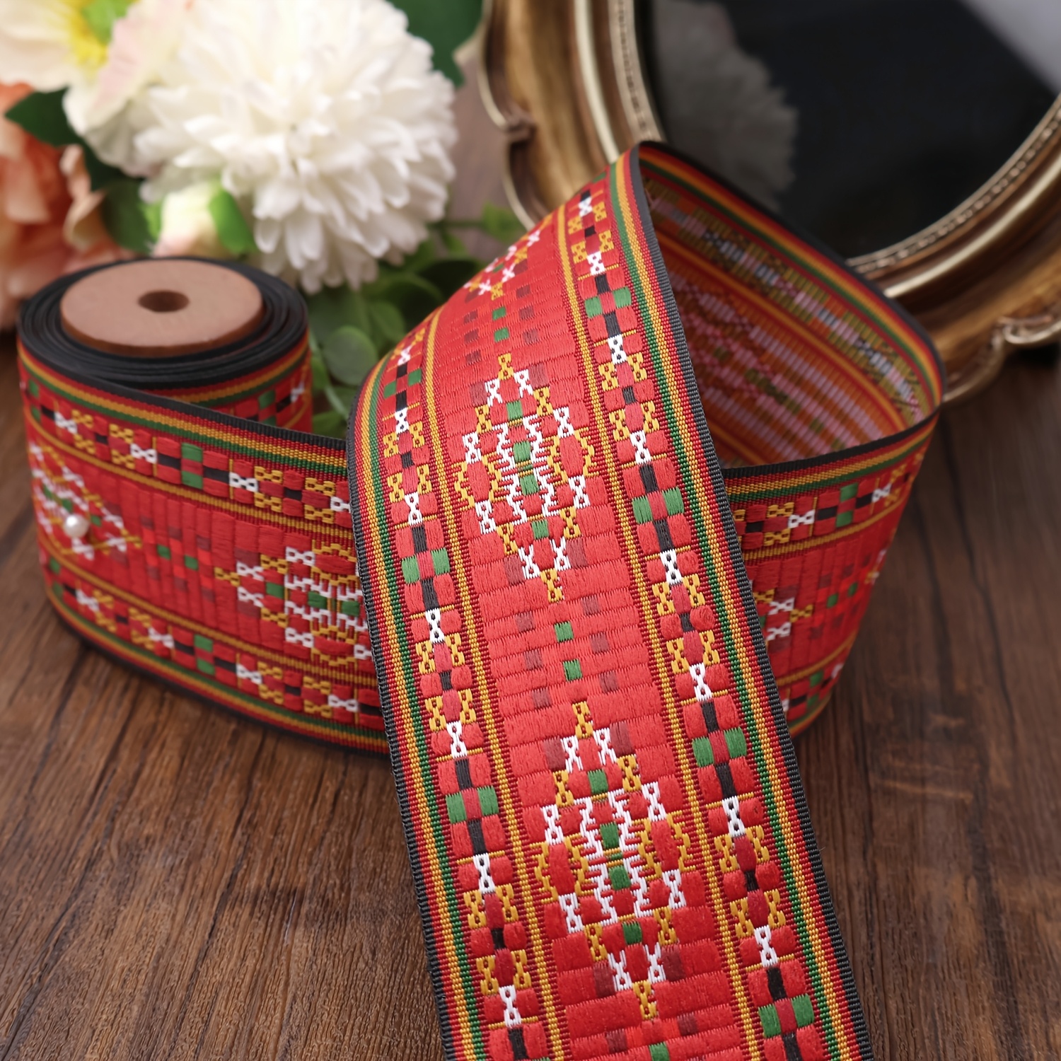 E-shop Rote Jacquard-Band Gewebte Spitze Ethno-Stil Band für Nähen, Handgemachte Tasche, Kleidungsdekoration
