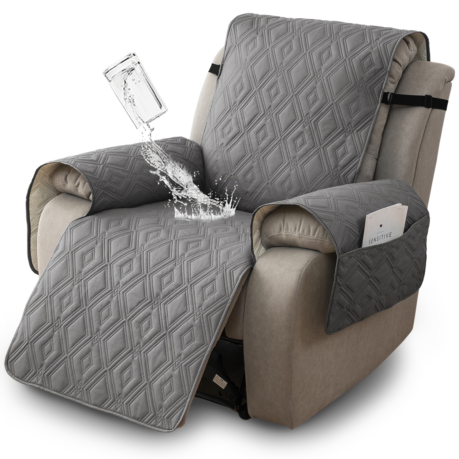 TEMU 1pc 100% Recliner Cover With Pockets Non-slip Design Washable Pet-proof Scratching Recliner Installation Care Convenience, Random Color From 4
