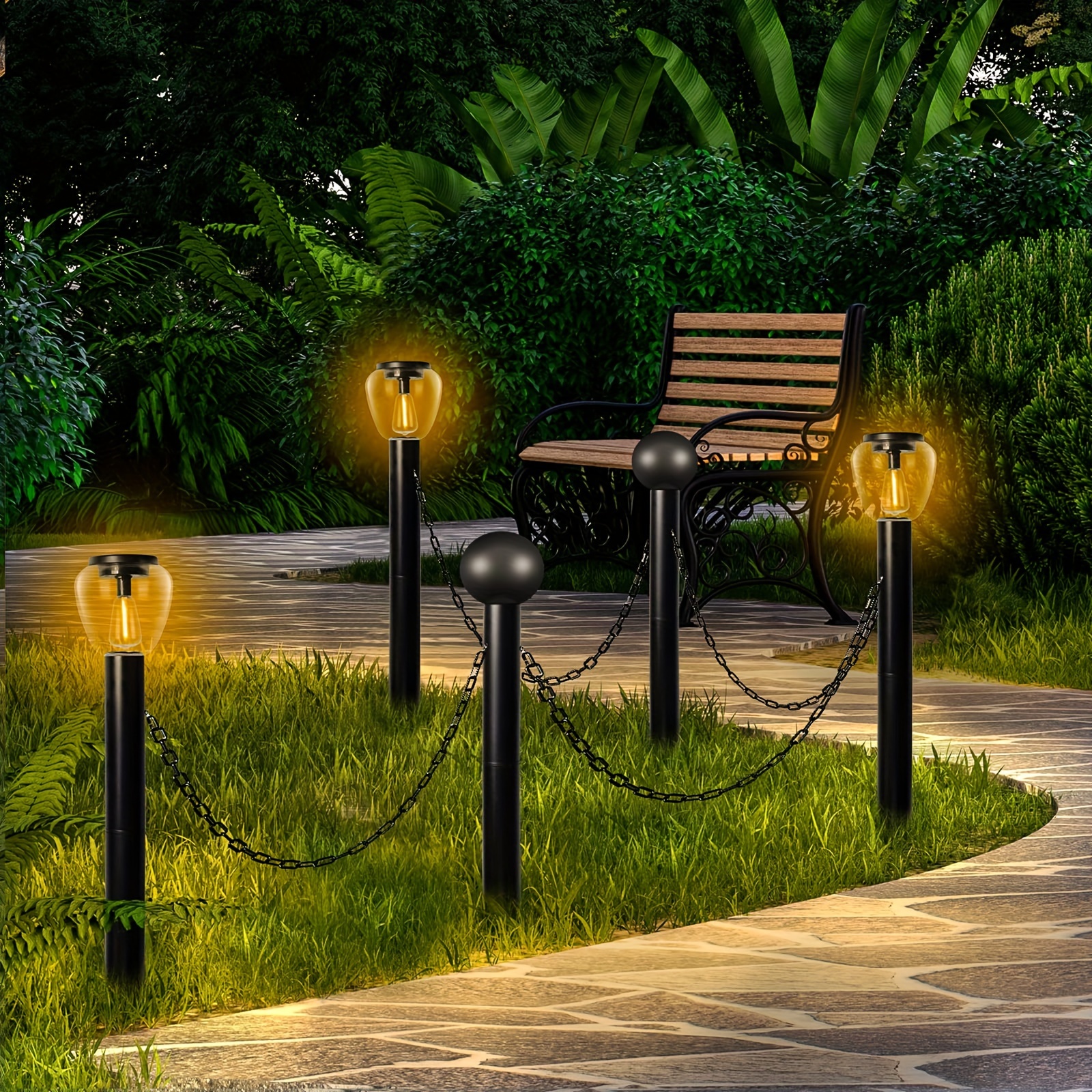 

Solar Street Light Set (with Chain Ring), A Set Of 3 Lights And 2 Decorative Poles, Outdoor Solar Street Light For Lawn Patio Garden Path (tungsten Lamp) Private Mould Products