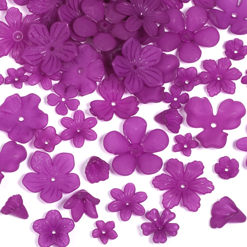 TEMU 30g 10-29mm Purple- Translucent Frosted Flower Loose Beads Bracelet Necklace Hair Accessory Production Random Style Adult Use, Not Suitable For