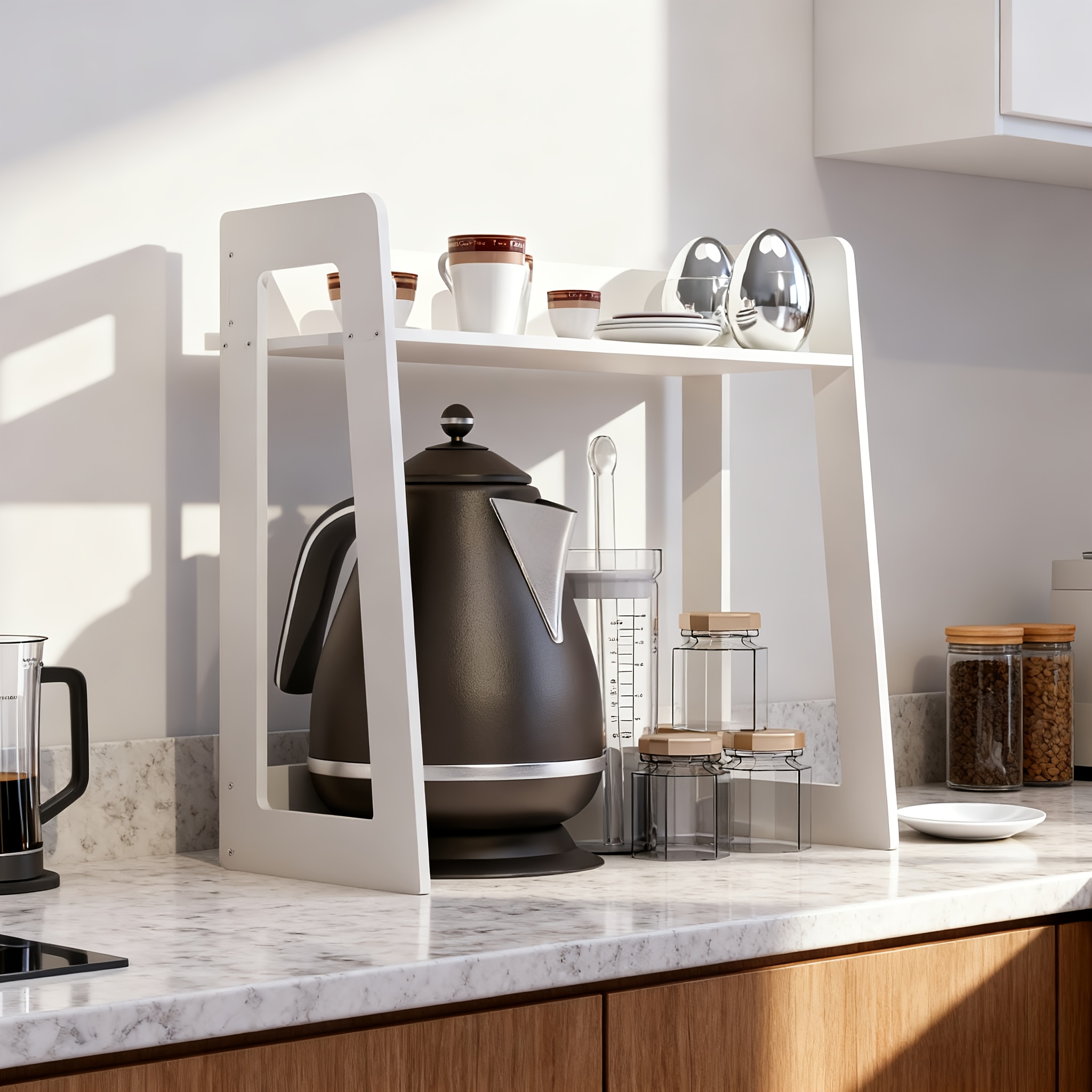 E-shop 2-stufiger Kaffeestation-Organizer, Tassenhalter für Arbeitsplatte, Küchenarbeitsplattenregal für Tee-Kaffee-Bar-Zubehör, Matcha-Ständer,