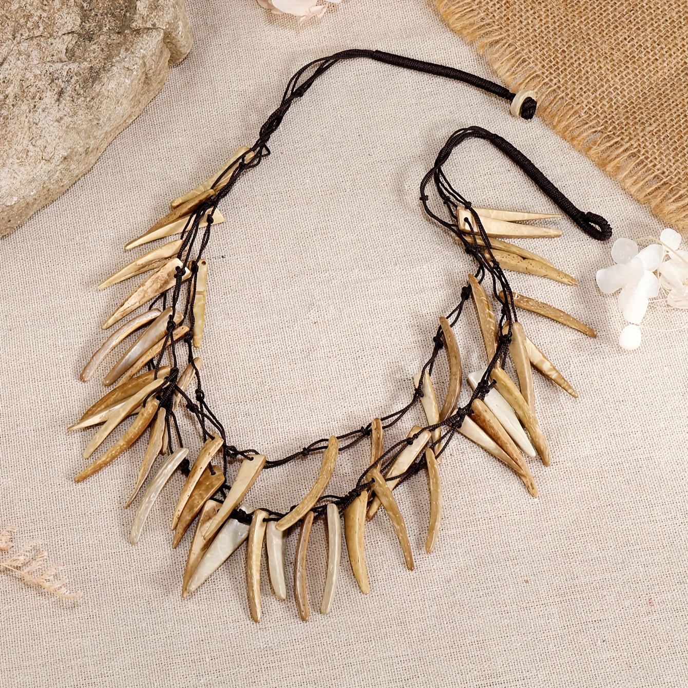 Vintage Boho Layer Coconut Shell Wooden Necklace, Handwoven