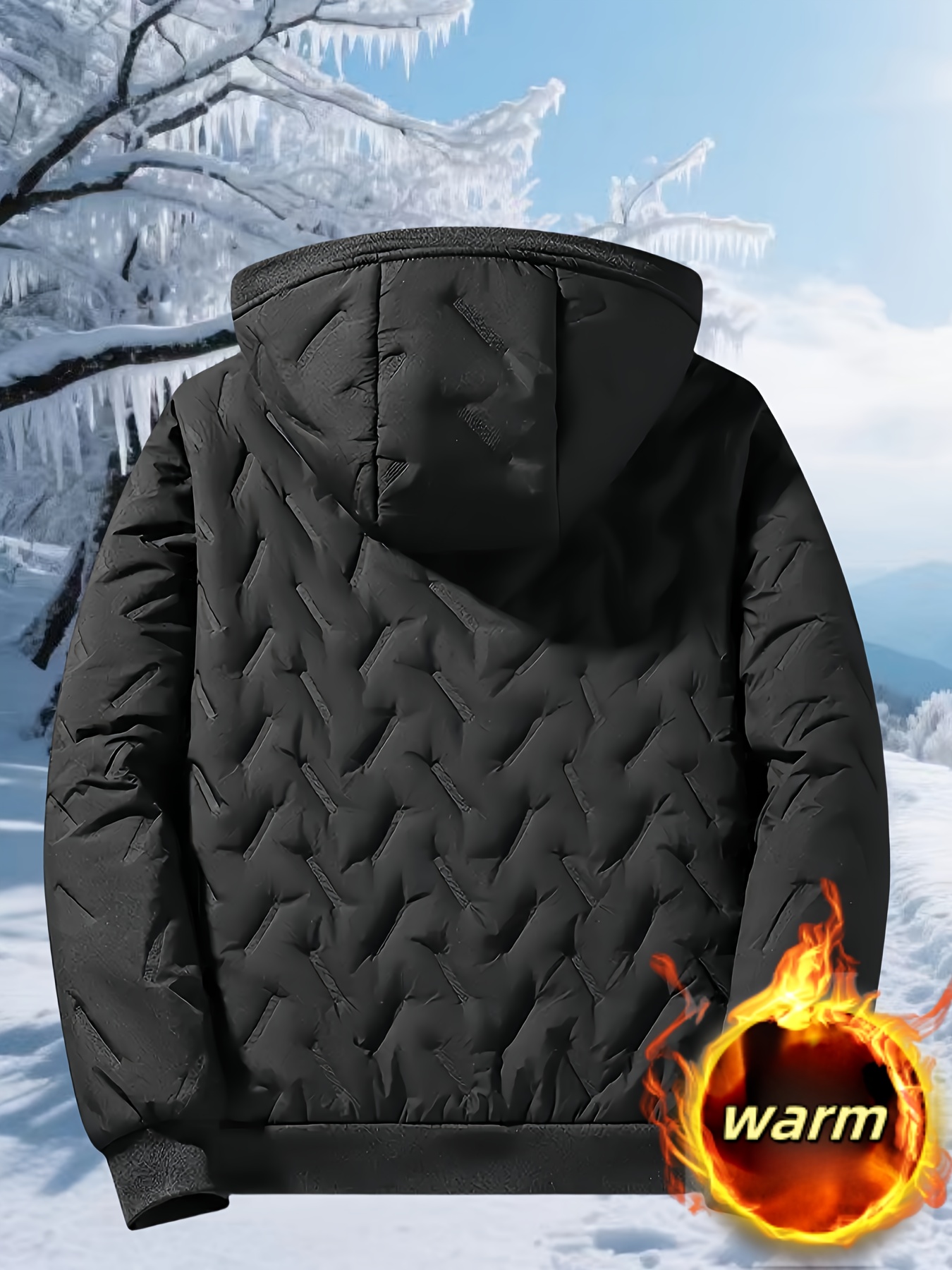 mens hooded fleece jacket thickened windproof comfortable casual   anti cold with lamb velvet lining and lining black 5
