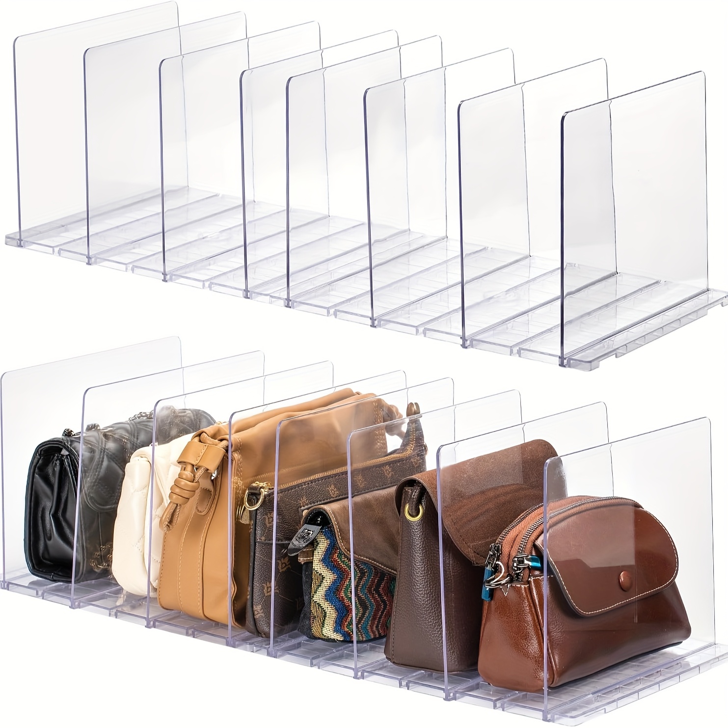 2 sets of acrylic storage organizers adjustable closet shelf dividers purses transparent organizers for closets acrylic handbag dividers storage organizers bookshelf partitions for bedroom office suitable for handbags clutches clothing sweaters towels