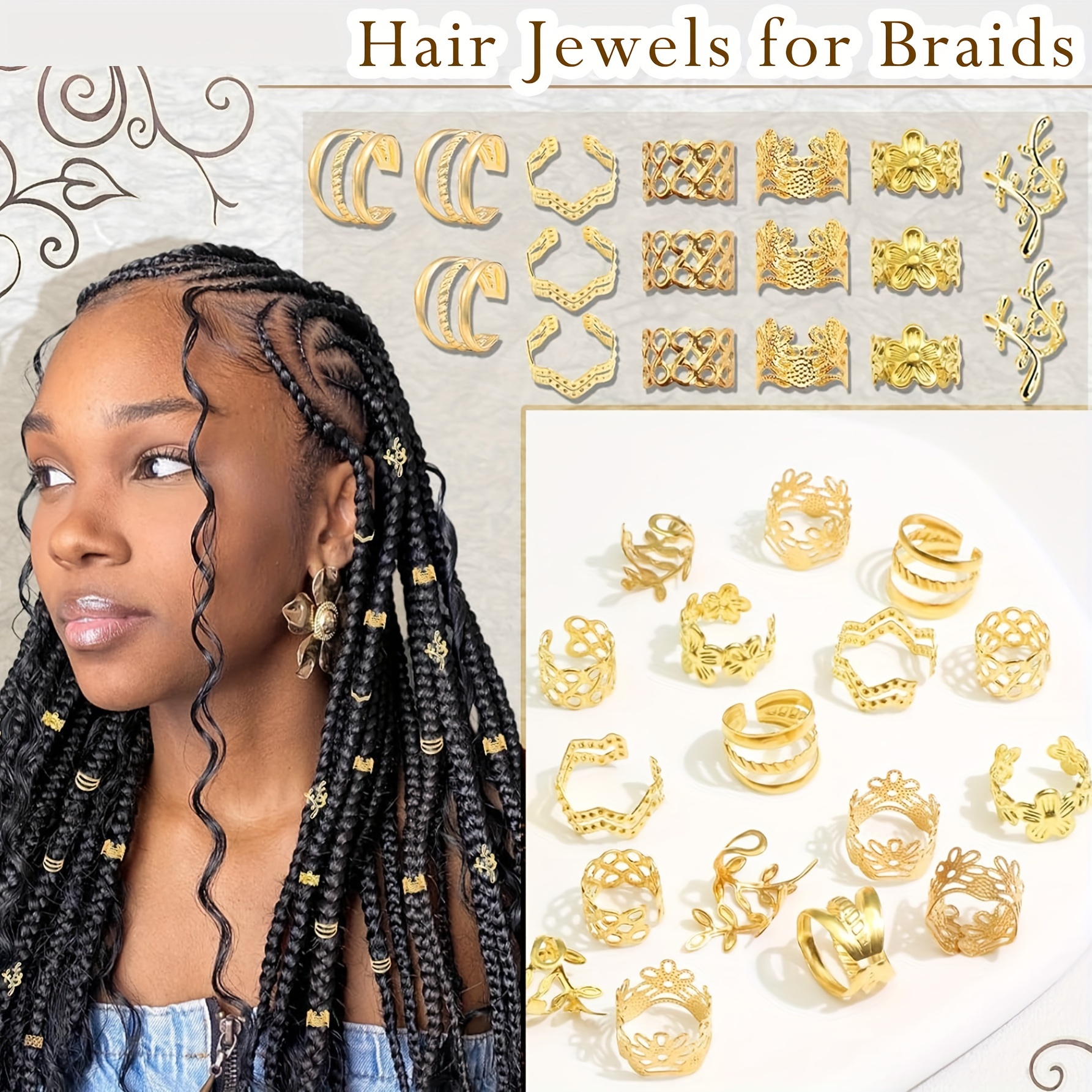 60pcs vintage bohemian hair jewelry braids golden braid Temu