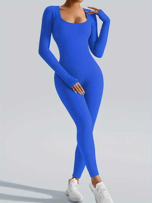 sporty fitness ribbed elastic bodysuit stylish solid color jumpsuit wear durable and easy to care for