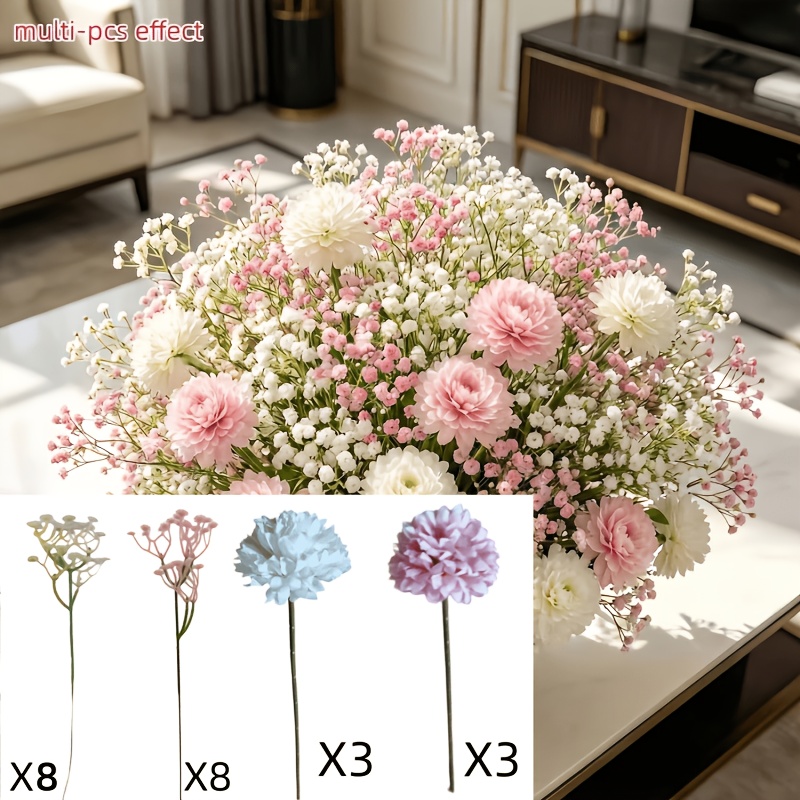 TEMU 22pcs Set - Realistic Saturated Pinkish-white High-end Home Floral Arrangement, Gentle And Versatile Tones. Suitable For Indoor Home Decor,