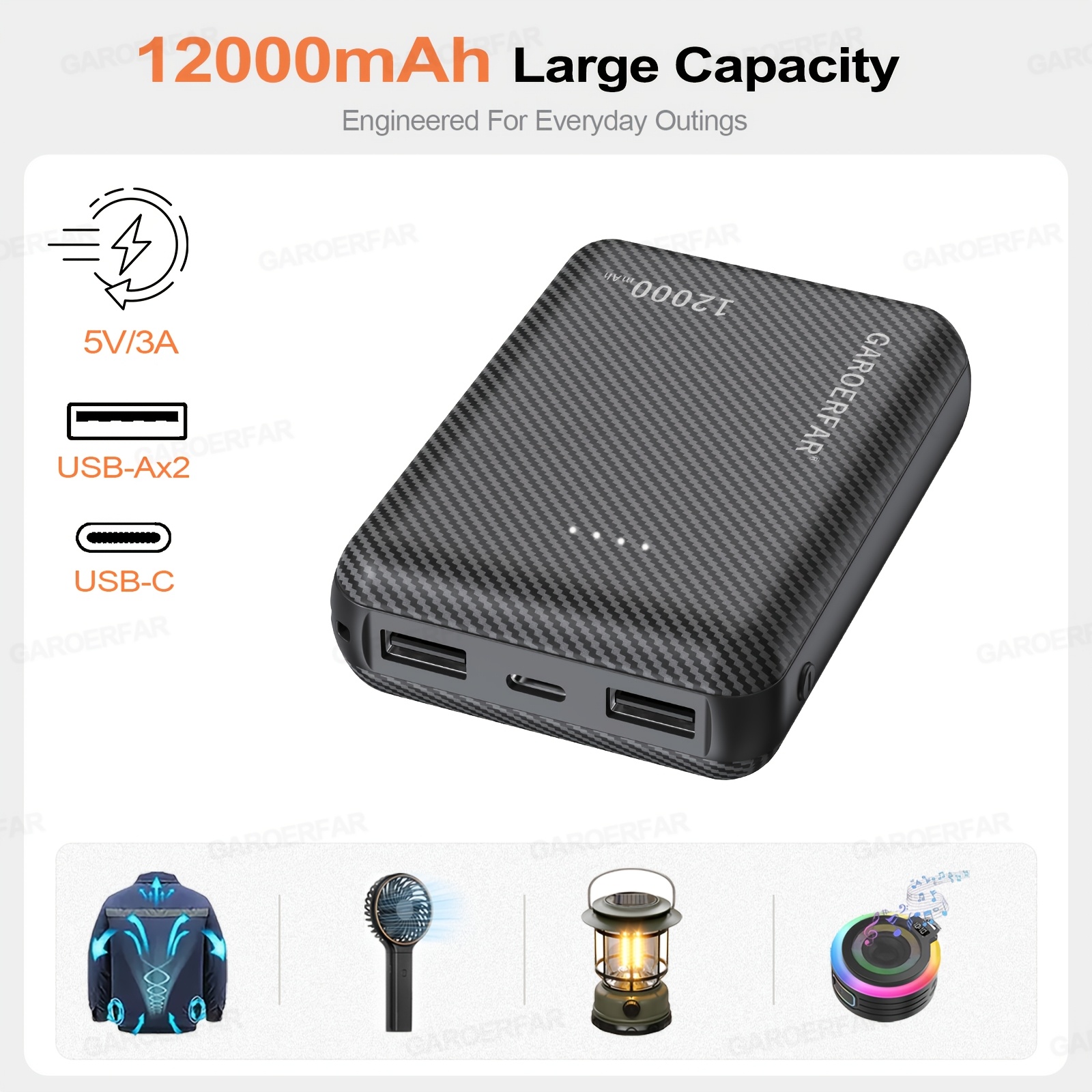 TEMU 12000mah Battery Pack For Heated Vest - 5v 2a Power Bank For Heated Jacket And Heated Hoodie, Usb C Portable Charger Powerbank Compatible