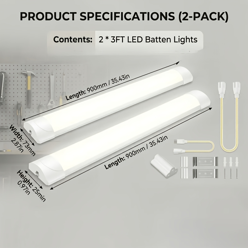 2-pack 3ft Led Tube Light 30w 4500k Neutral White, 4800lm Led Shop Light, Hardwired Ceiling Lighting For Garage, Workshop, Kitchen And Office
